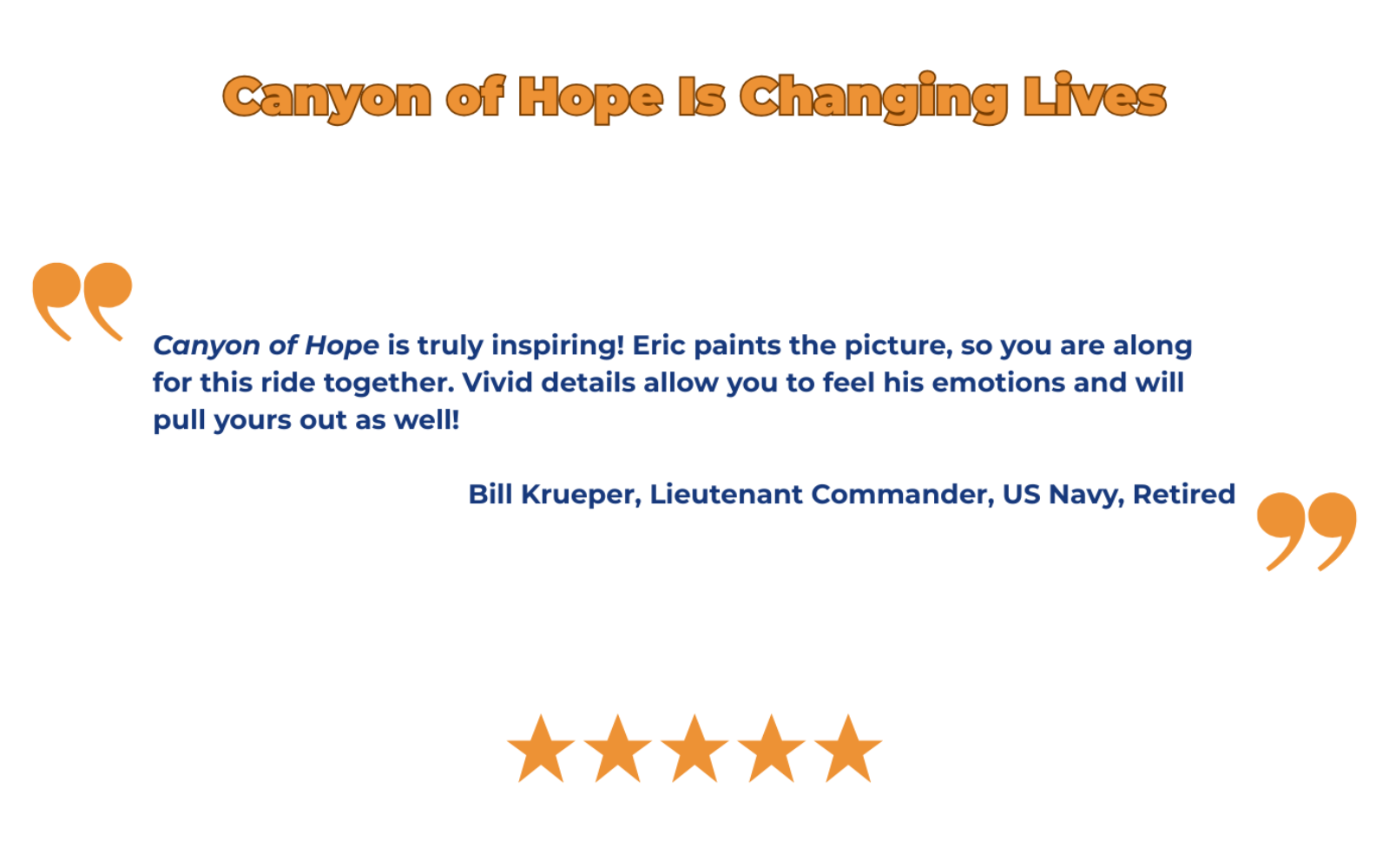 Review of 'Canyon of Hope' with a quote and star rating on a white background