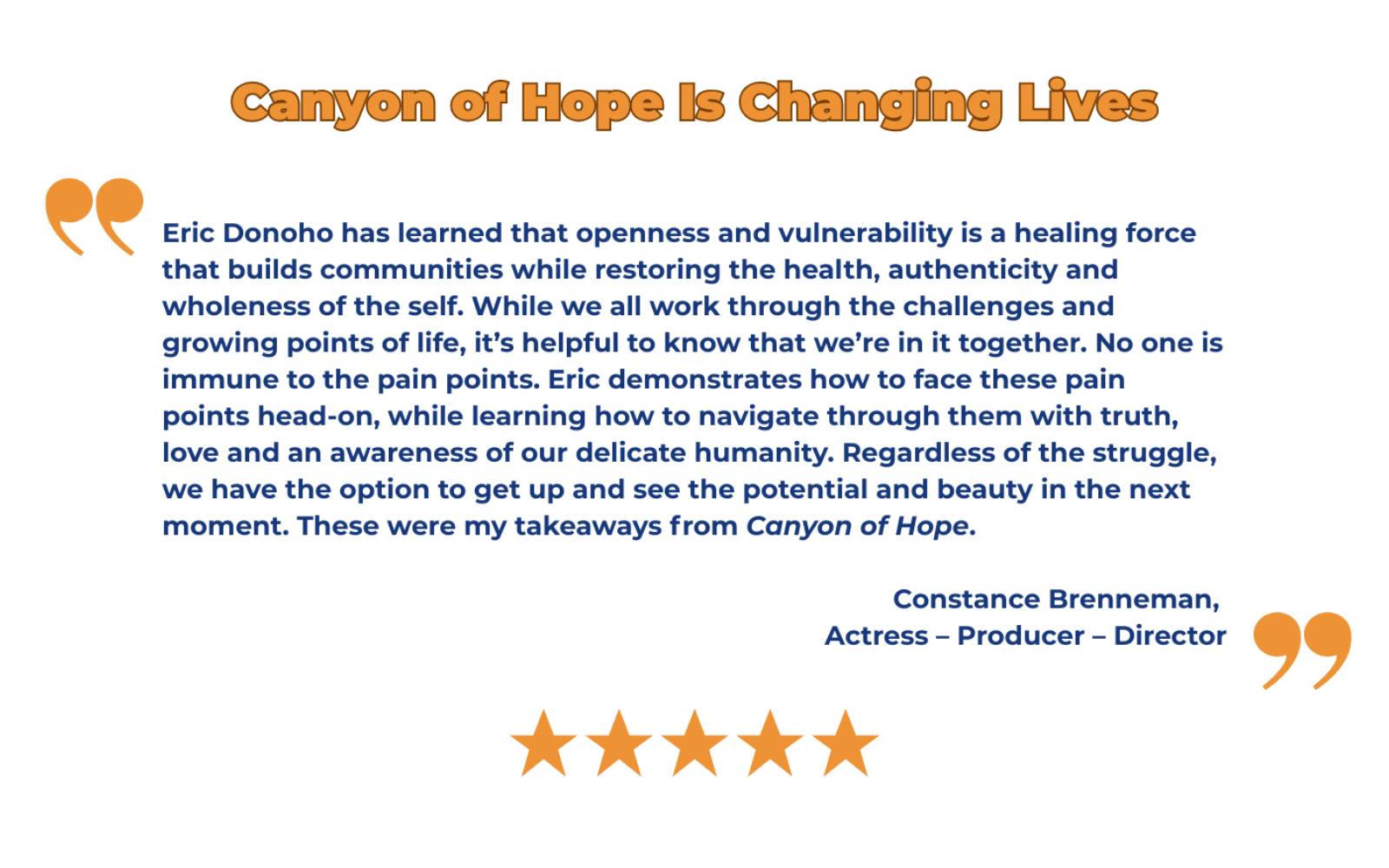 Text on a white background about 'Canyon of Hope' with a quote and star rating.