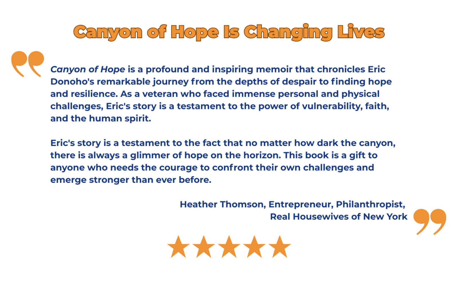 Book review of 'Canyon of Hope' with text and star rating on a white background