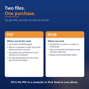 Two files in one purchase: a fillable PDF best on a computer or iPad, and an EPUB for reading on any device.